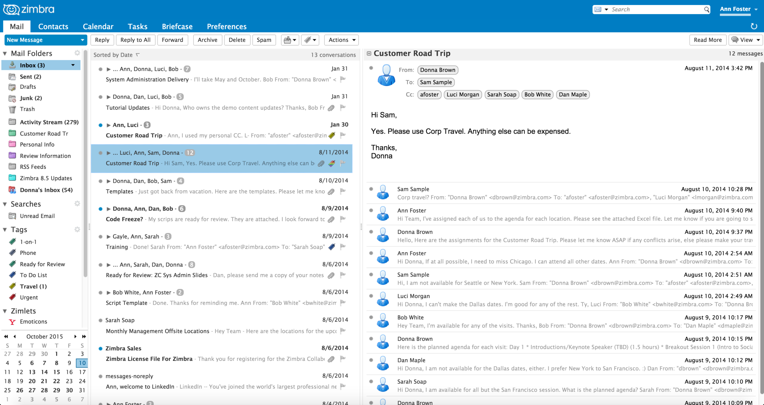 Zimbra webmail felhasználói felület