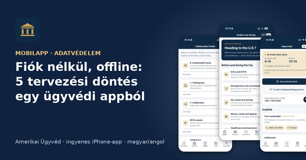 Az Amerikai Ügyvéd iPhone-alkalmazás képernyői